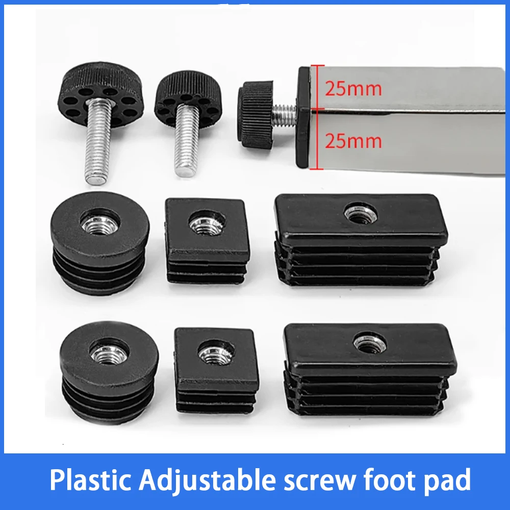 20/22/25/30/40/50mm Plastic Adjustable Feet Pad Screw M8 Table Chair Balck Leveling Foot Pad Anti-shock Protection Furniture Leg
