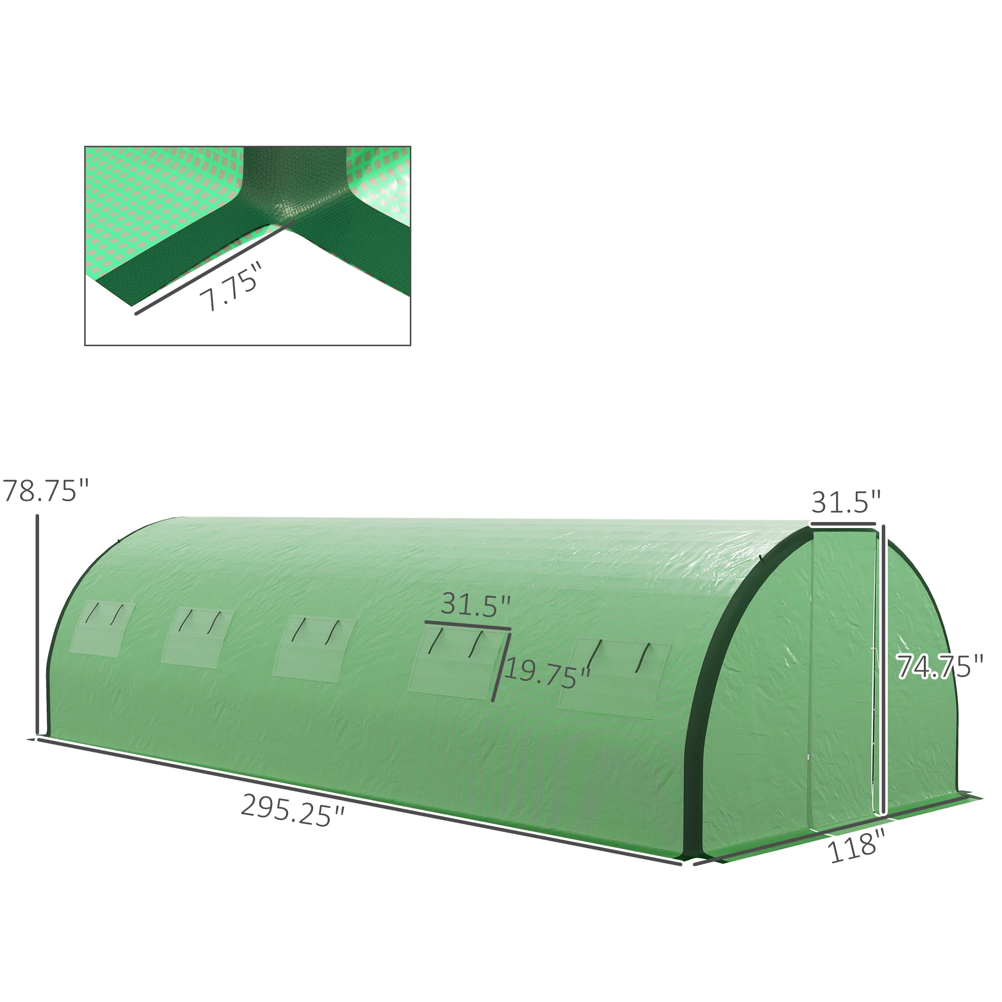 Outsunny Tunnel Greenhouse W/ Doors and Windows, Green, 24.6' X 10' X 6.6'