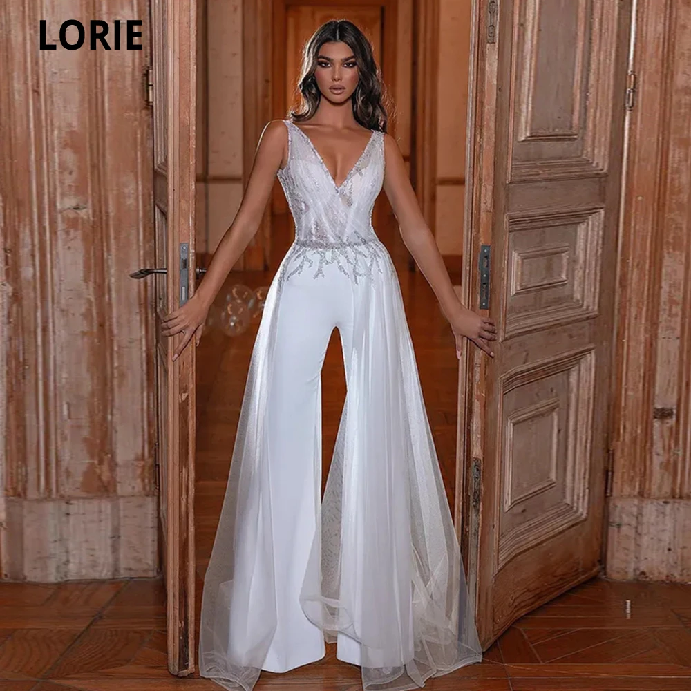 

LORIE Modern White Long Dubai Evening Dresses V-Neck A Line Tulle Prom Party Dress Side Split Abendkleider Vestidos De Festa