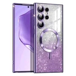 Magnetic Case For Samsung Galaxy S25 S24 FE S23 Ultra S22 S21 S26 Plus Note 20 A16 Plating Glitter Wireless Charging Bling Cover