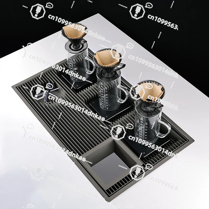 Stainless Steel Hand Flushing Table Embedded in Filter Sink Coffee Utensils Tea Table Drain Table Cup Flusher Stainless Steel