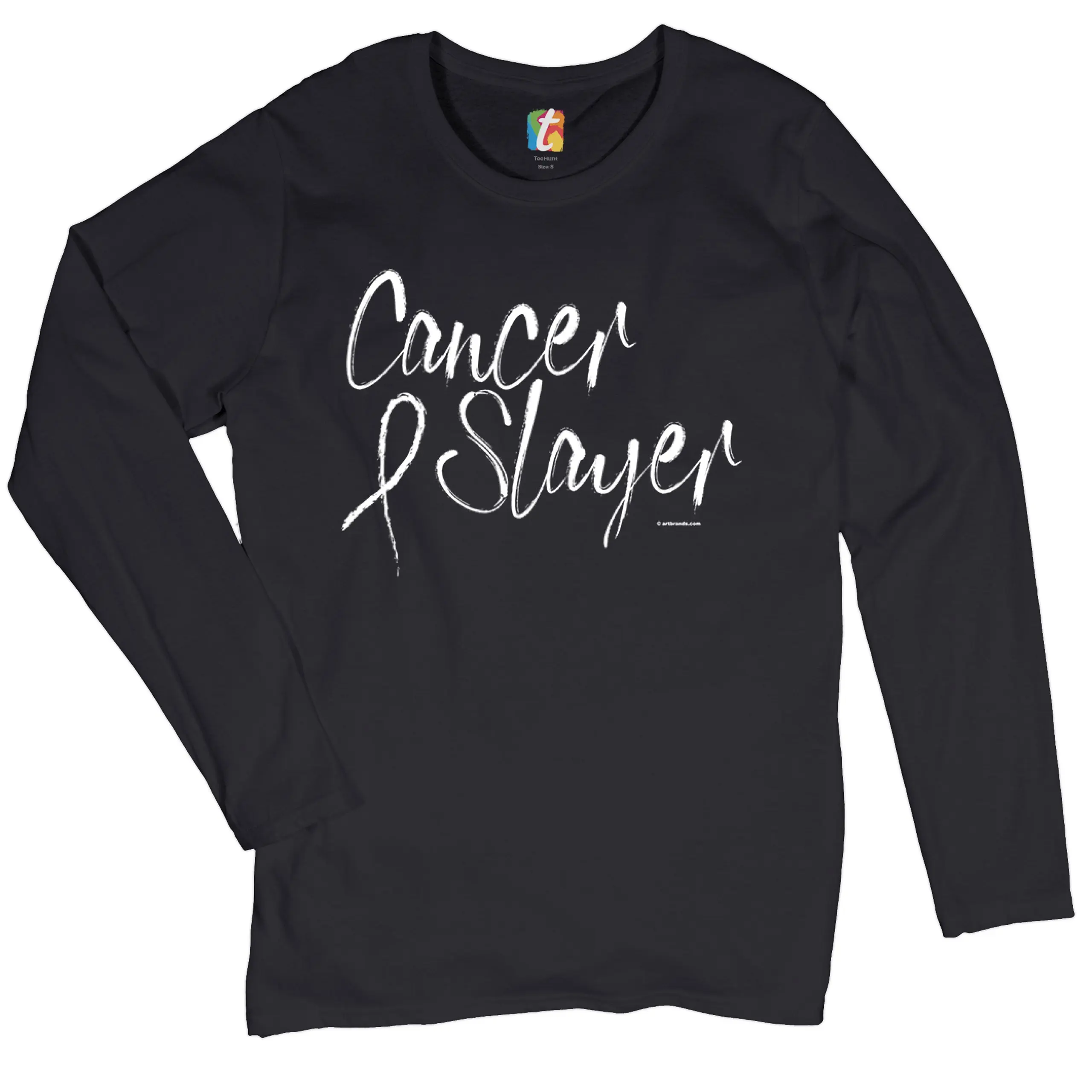 Cancer Slayer Women's Long Sleeve T-shirt Breast Cancer Awareness Ribbon Hope