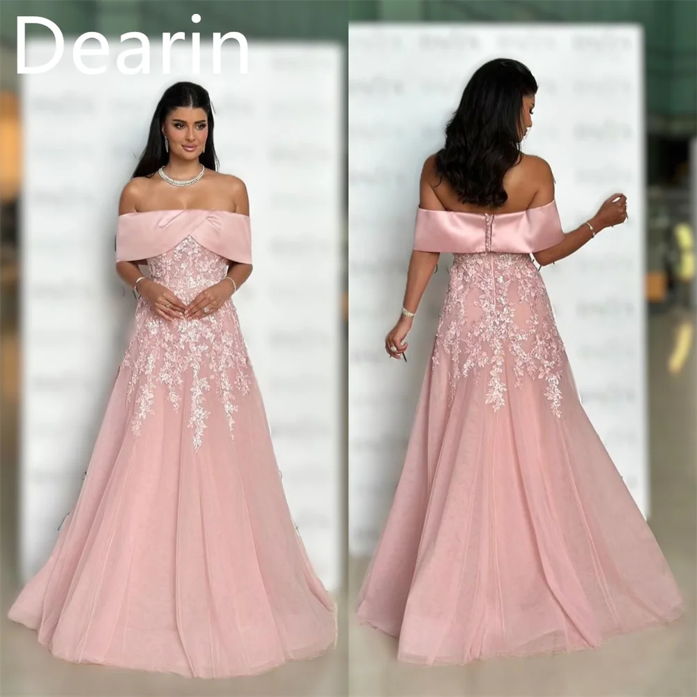 

Customized Women Evening Gown Formal Dearin Off-the-shoulder A-line Floor Length Tulle Bespoke Occasion Dresses Prom Dress