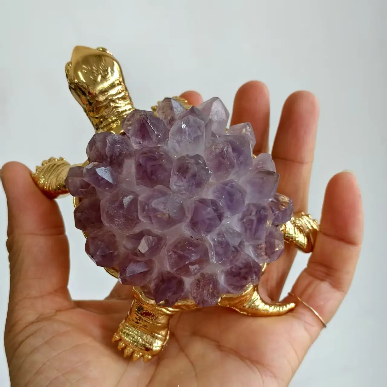 Natural Crystal Cluster Small Turtles, Quartz Crystal Mineral Clusters, Mineral Therapy, Golden Turtle Feng Shui Ornaments