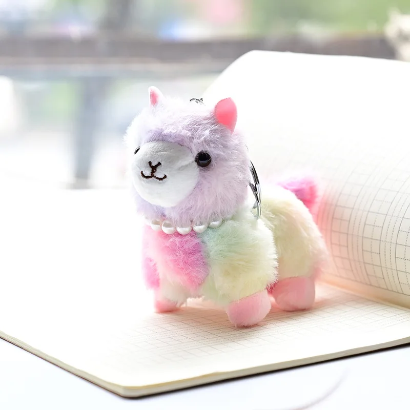 Cartoon Cute Colourful Alpaca Plush Doll Keychain Fun Lovely Animal Doll Chain Backpack Decorative Pendant Kids Birthday Gift