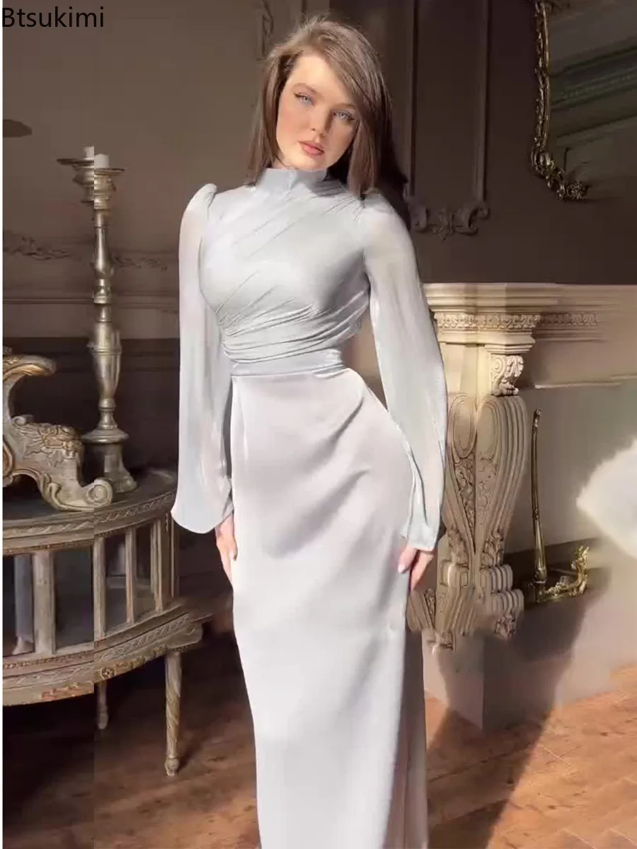 

2025 Women's Flare Sleeve Bodycon Dress Spring New High Waist Hip Wrap Evening Dresses Wedding Cocktail Party Elegant Maxi Dress