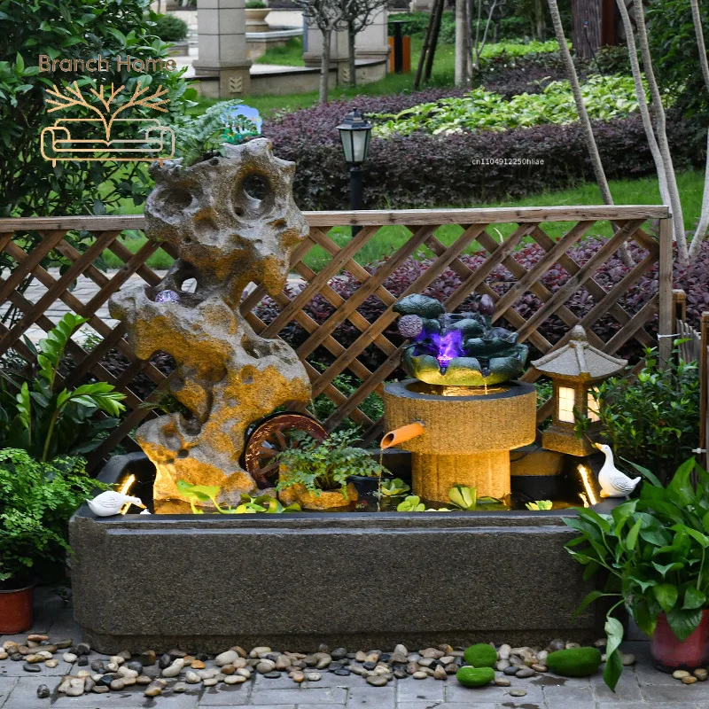 Outdoor balcony circulating water system flowing water ornament stone grinding courtyard water feature fish tank imitation stone