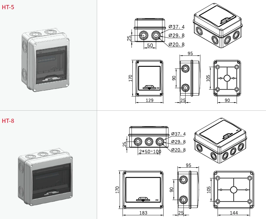 GEYA HT Serie 5/8/12/15/18 Weisen Wasserdichte Elektrische Verteilung Box Circuit Breaker MCB Power Kunststoff Junction Draht Box IP65 – Detail 3