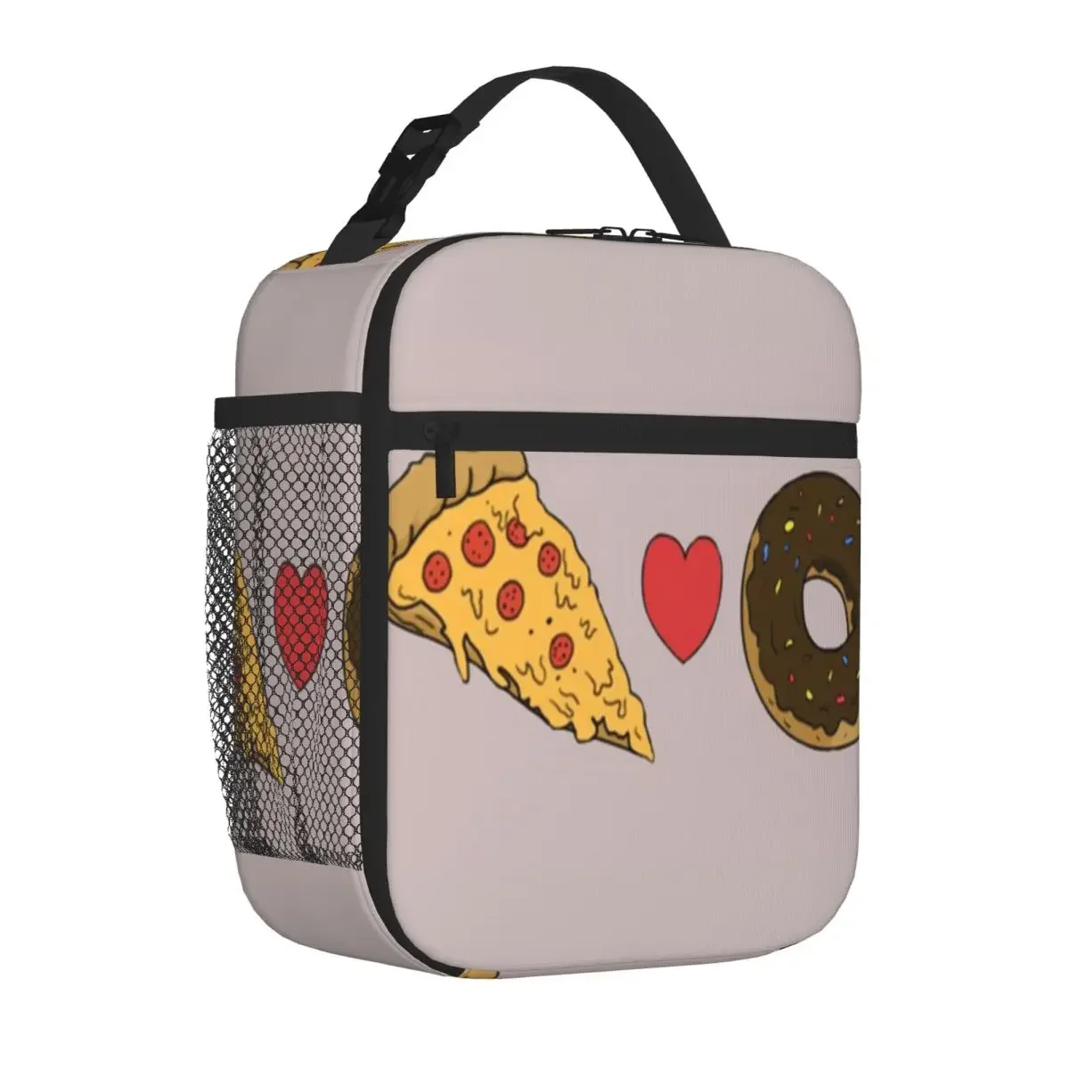 Hot Sale Pizza And Donut In Love Splicing Color Insulated Lunch Pouch Back To School Travel Lunch Bag