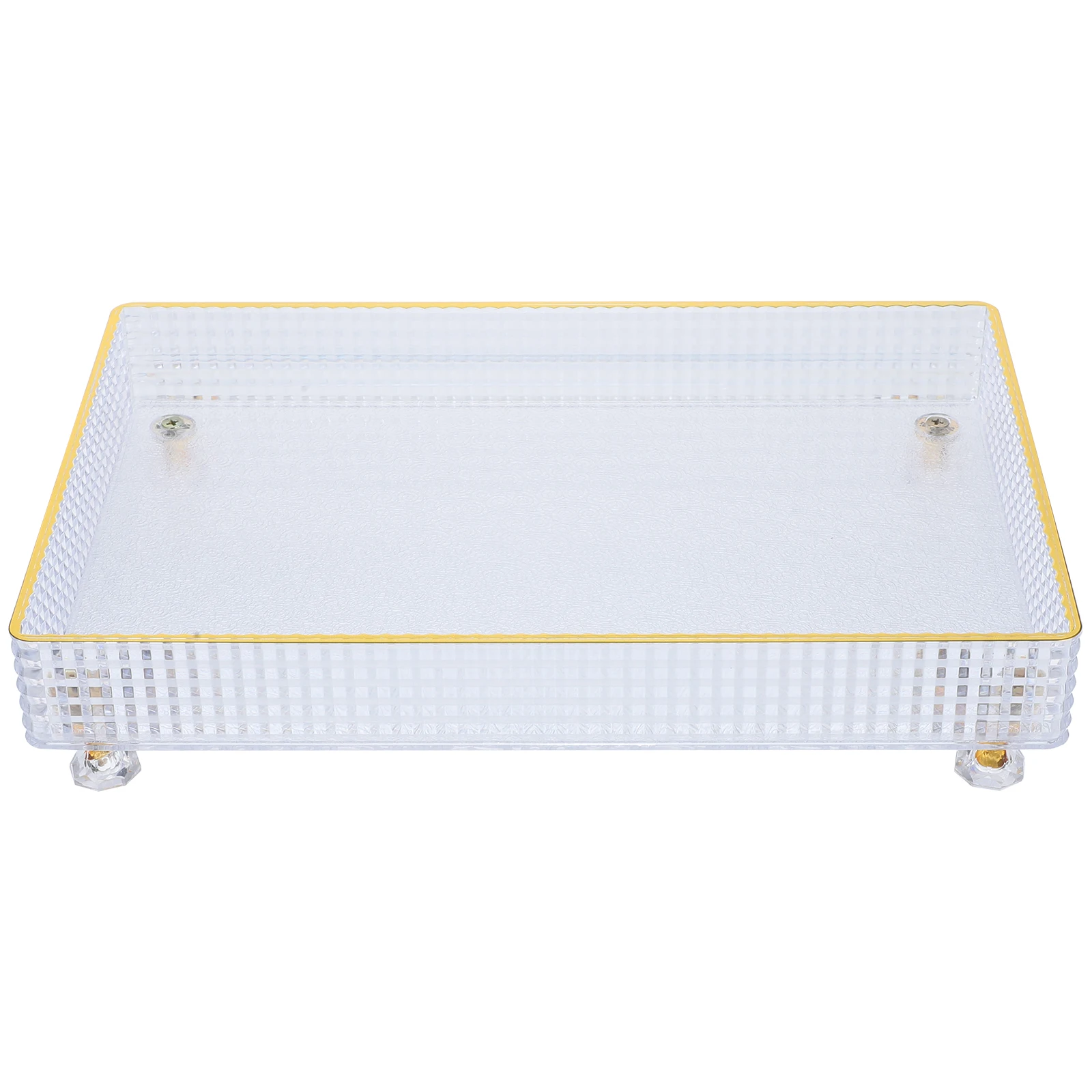 

Nordic Transparent Storage Fruit Serving Tray Home Wedding Party Snack Bowl Lightweight Gold Rim Rectangular Decorative