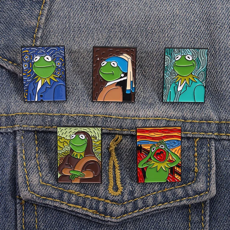 Cartoon Oil Painting Series Metal Brooch Temperament Frog Pattern Alloy Badge Decoration Brooch Lapel Pins Brooches on Clothes
