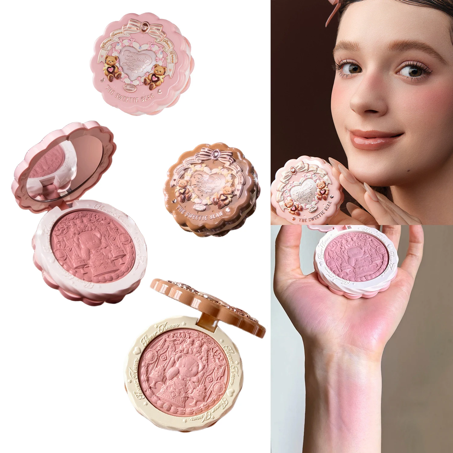 Flower Knows The Sweetie Bear Collection Silk Satin Blush 5g Długotrwały, Pigmentowany Makijaż do Policzków dla Dziewcząt