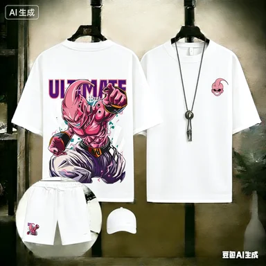 

Men One Piece Trafalgar Law Death Surgeon Print 2 Piece Outfit Waffle Knit T-shirt + Shorts Set Anime Manga Streetwear Tracksuit