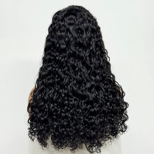 Imagen 2 del producto Pelucas con cierre de encaje transparente 4x4 de densidad 250%, pelucas de cabello humano ondulado con agua, pelucas rizadas onduladas de cabello humano para mujeres negras