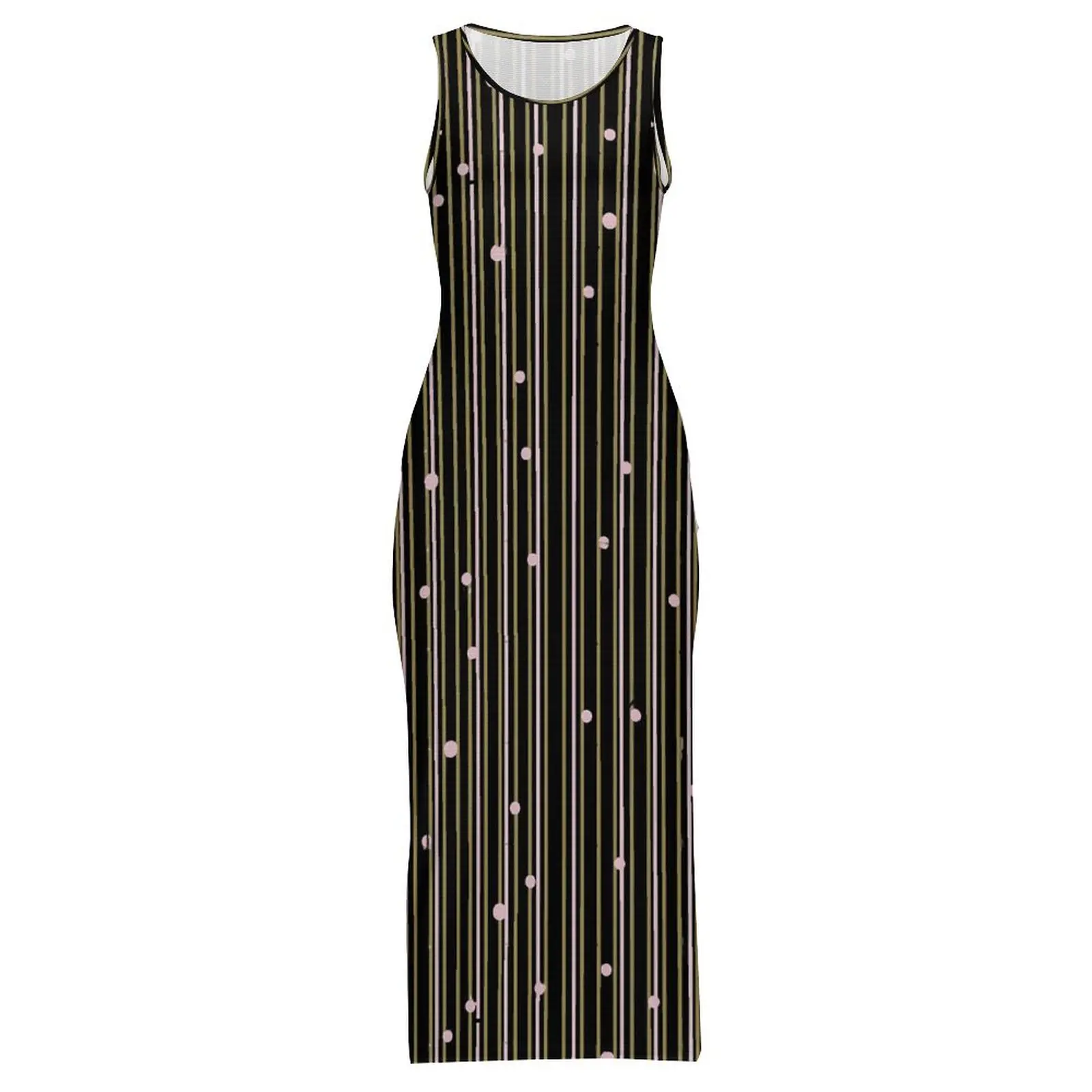 Damska sukienka bodycon w stylu vintage w paski i kropki, długa sukienka maxi na lato, czarne paski, bez rękawów, styl uliczny, rozmiary 2XL 3XL 4XL