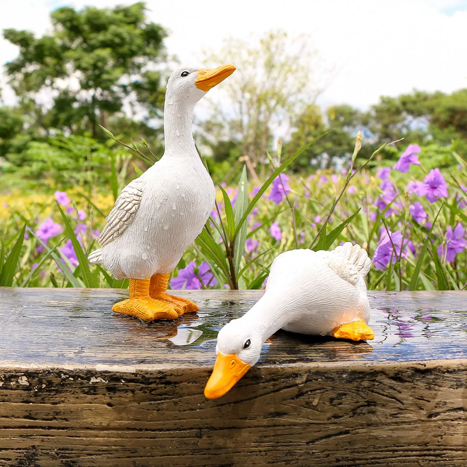 Resin Duck Figurines Miniature Fairy Garden Decoration Outdoor Statue Yard Ornament for Pool Home Garden Pool Pond Decor