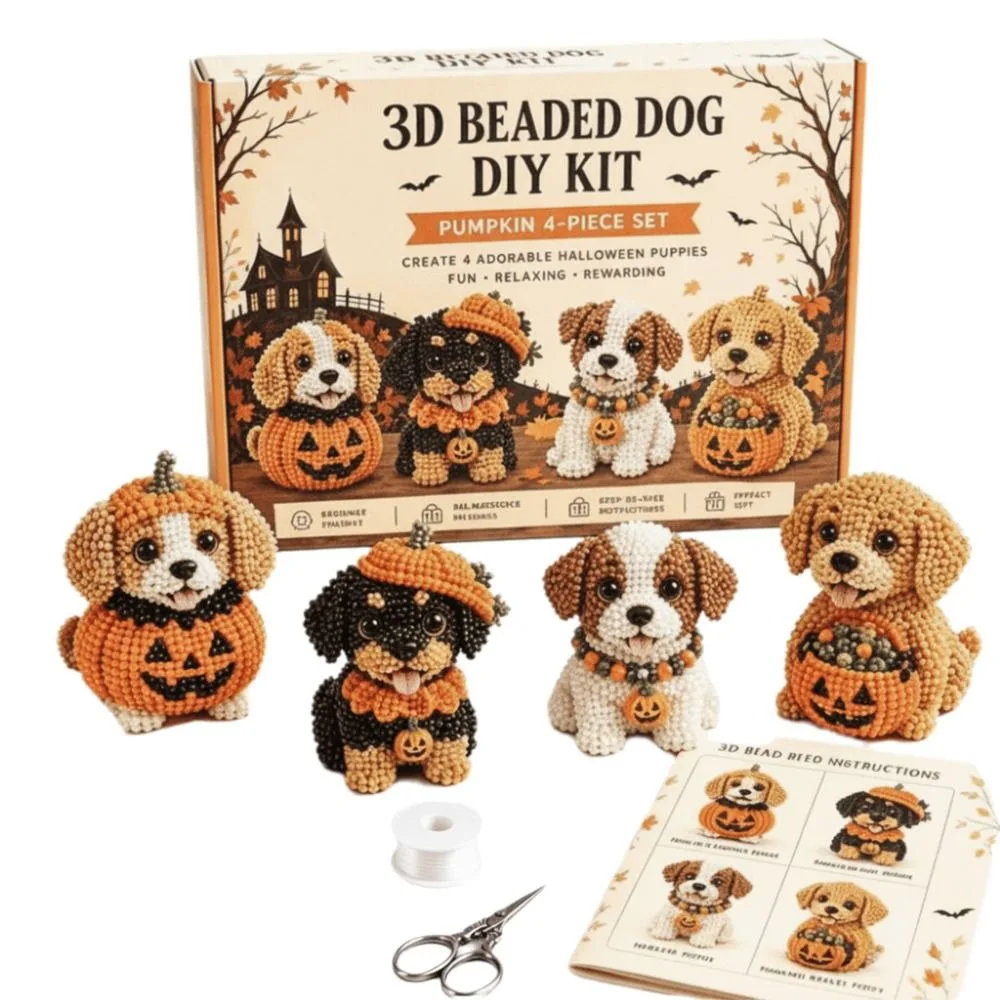 Tiny Beads Halloween Beaded Dog Kit Animal Shape Creative Craft 3D Beaded Animal Kit Cute Design 3D Beaded Ornament Set
