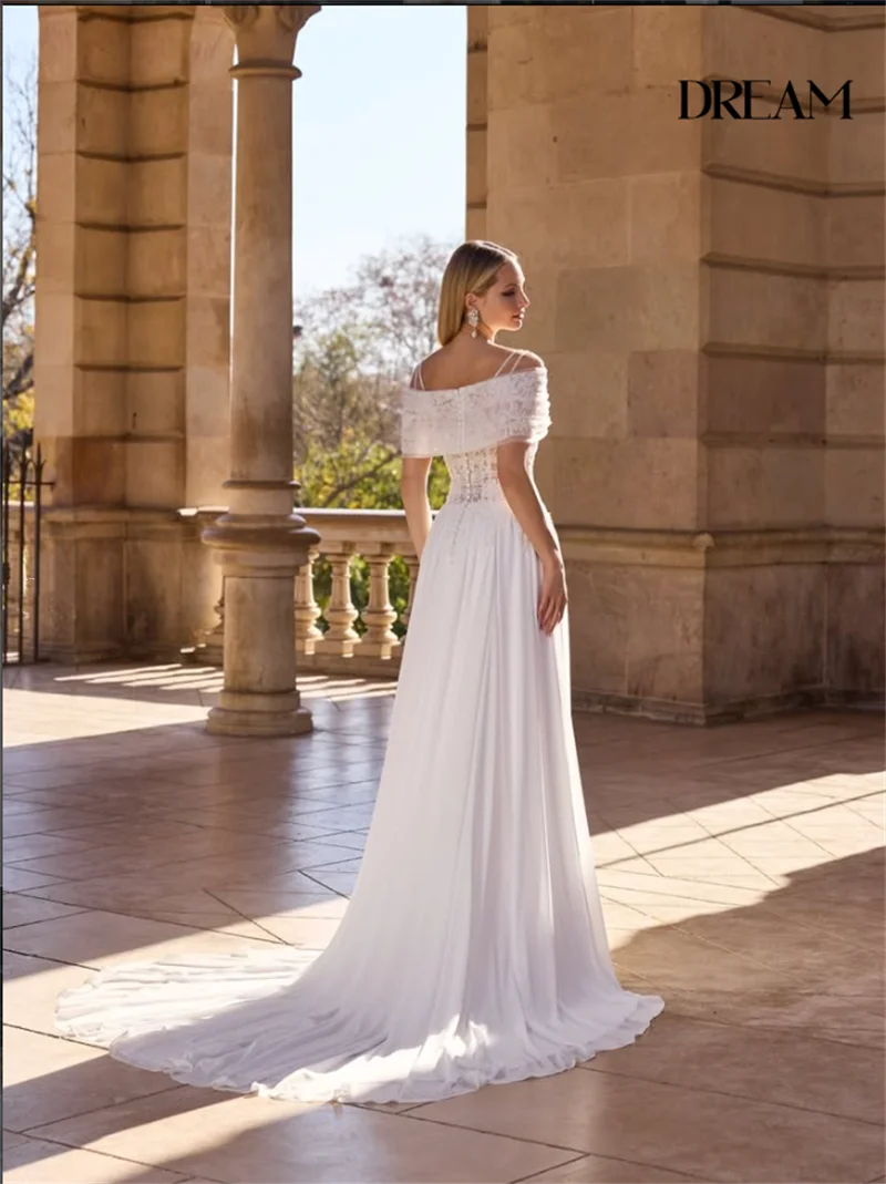 DREAM Customized lace wedding dress beach bridal dress lace detachable collar bridal dress side split wedding dress backless