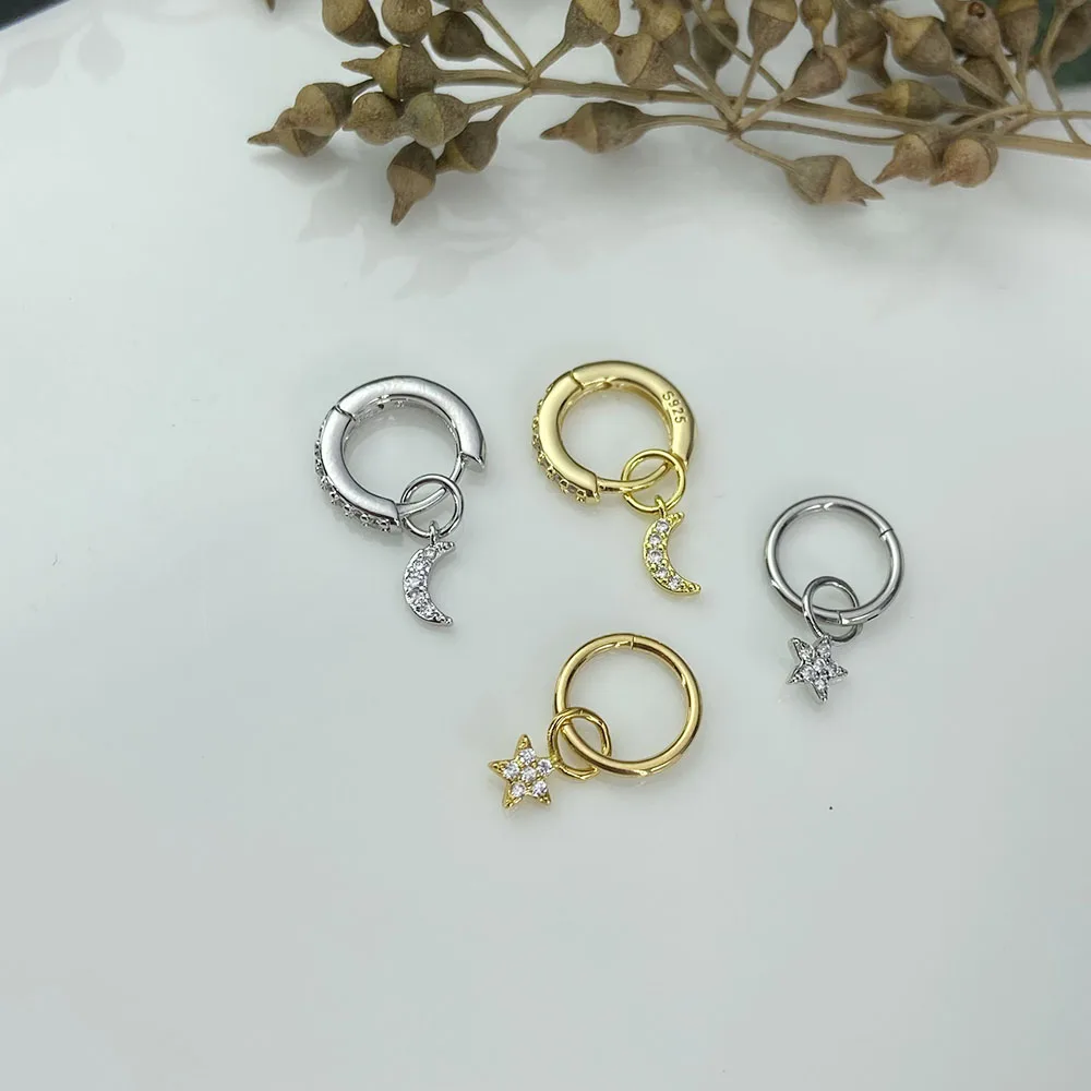 Daith Tragus Helix Piercing Earring Women Zircon Star Moon Drop Earring Cartilage Ear Lobe Stainless Steel Hoop Piercing Earring