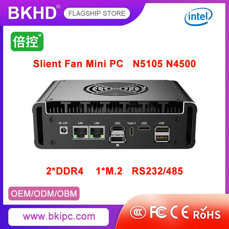 Bkhd Mini Host Slient Fan Celeron N5105 N4500 Geschikt Voor Industriële Automatisering Iot Machine Vision Daq 2lan Rs232/485