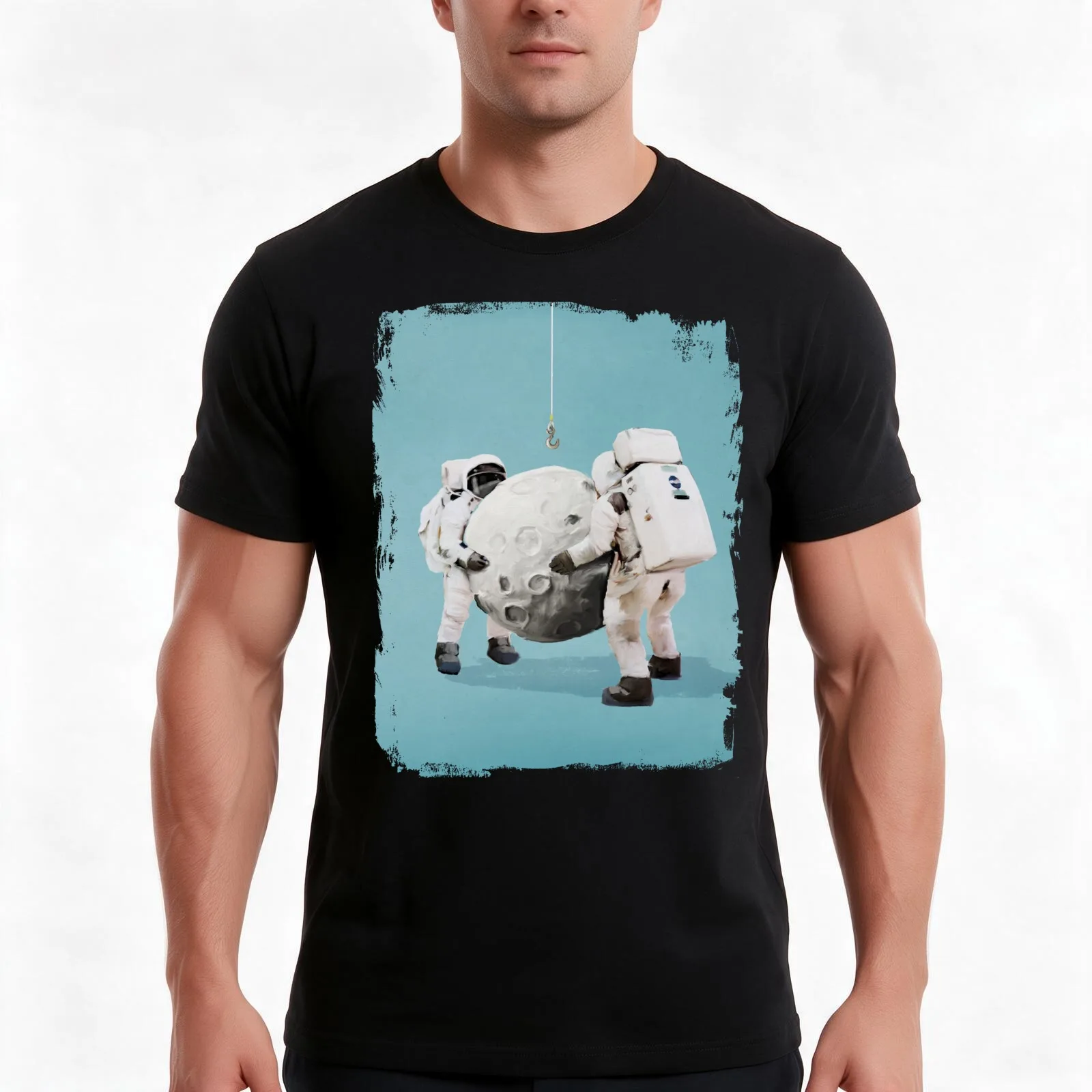 Hanging the moon T-Shirt, Summer Casual Cotton Tee, Oversized Streetwear Tops, Vintage Graphic Print, Loose Fit Short Sleeve