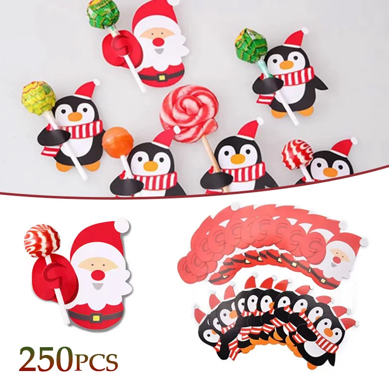 Tarjetas de papel de piruleta de Navidad, dibujos animados de Papá Noel, pingüino, muñeco de nieve, regalos de dulces para niños, paquete para envolver decoración de fiesta de año nuevo