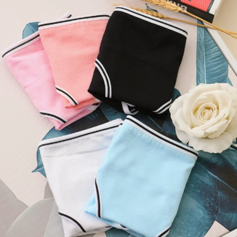 2/3pcs Japanese Korean Style Girls Cotton Underwear Solid Color Breathable Briefs for Teens Middle Waist Panties 7-13Years Old