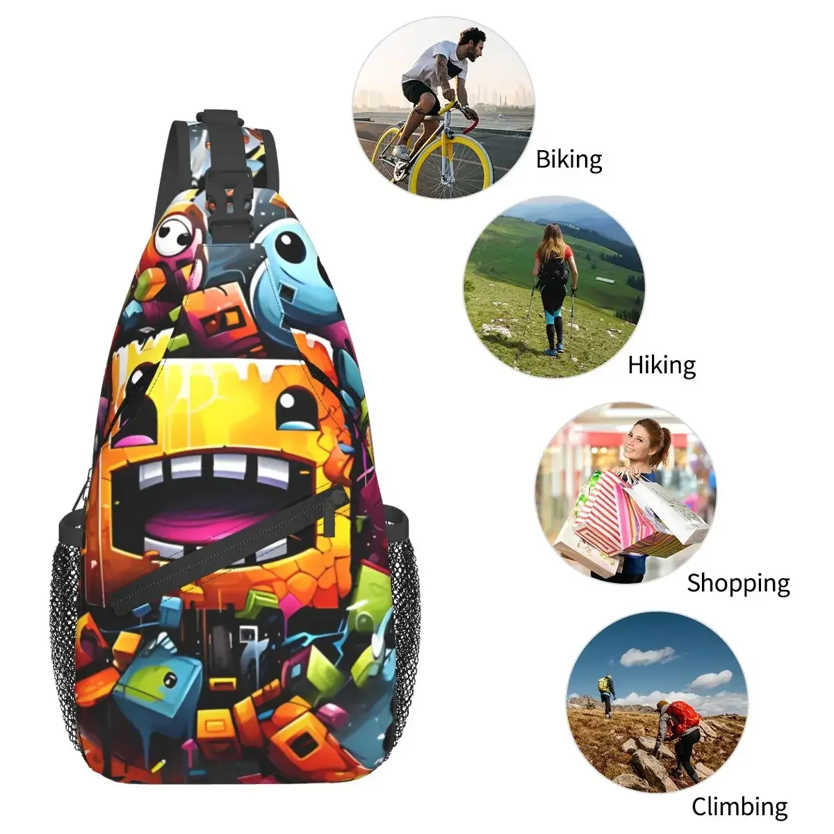 Bolso cruzado geométrico para Gaming, bandolera pequeña para el pecho, mochila de hombro, mochila de día para viajes, senderismo y Camping