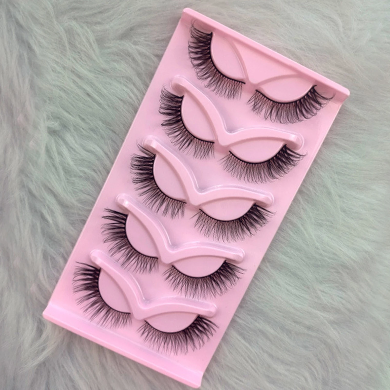5ペア フォックスアイまつげストリップ ふんわりクラスター ナチュラル ソフトつけまつげ 3Dボリューム フェイクミンクまつげ 女性用 アイメイク