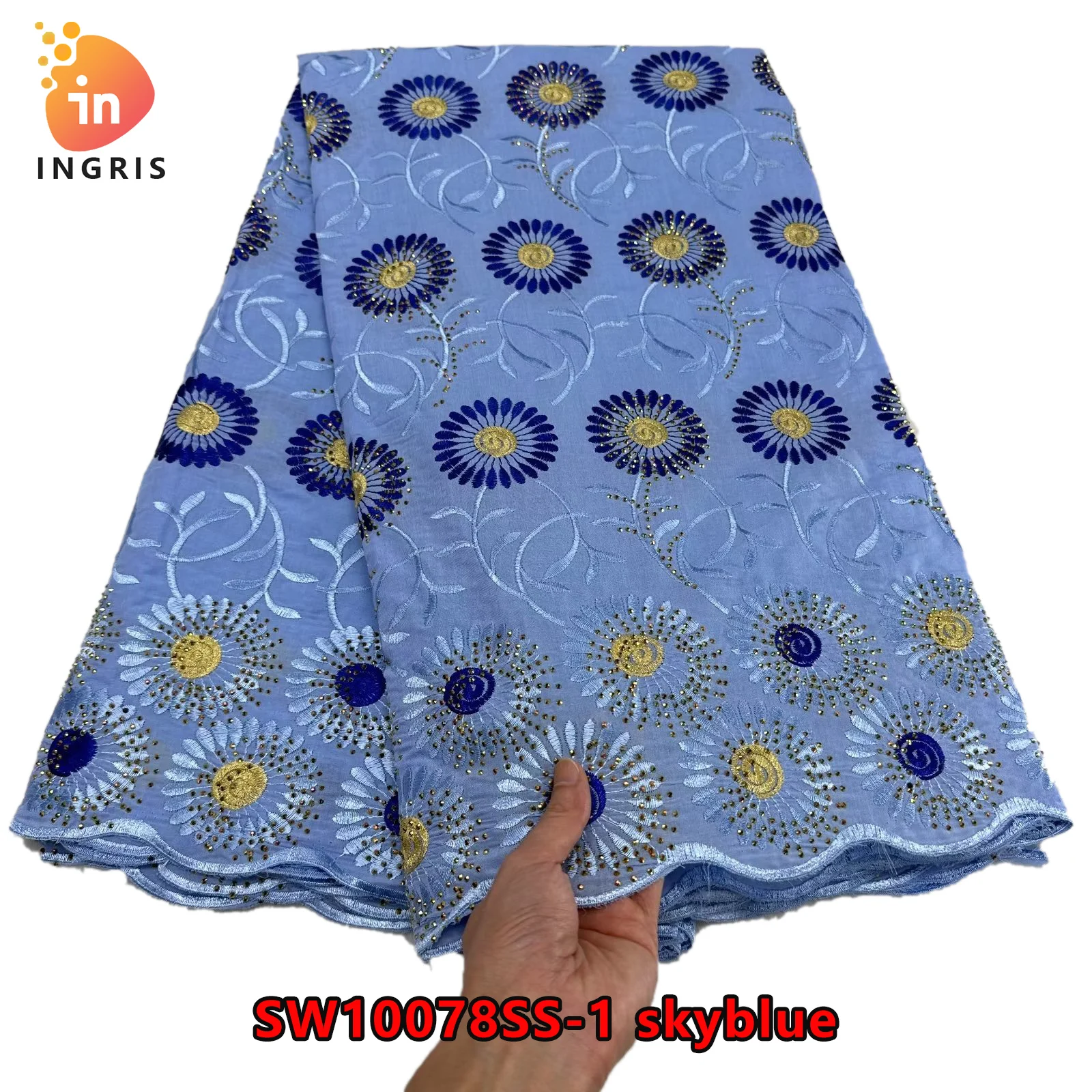 

New Arrival Swiss Voile Lace Fabric 2023 Hight Qualiy African Embroidery Cotton Stones Lace Fabric For Women Formal Wear Dresses