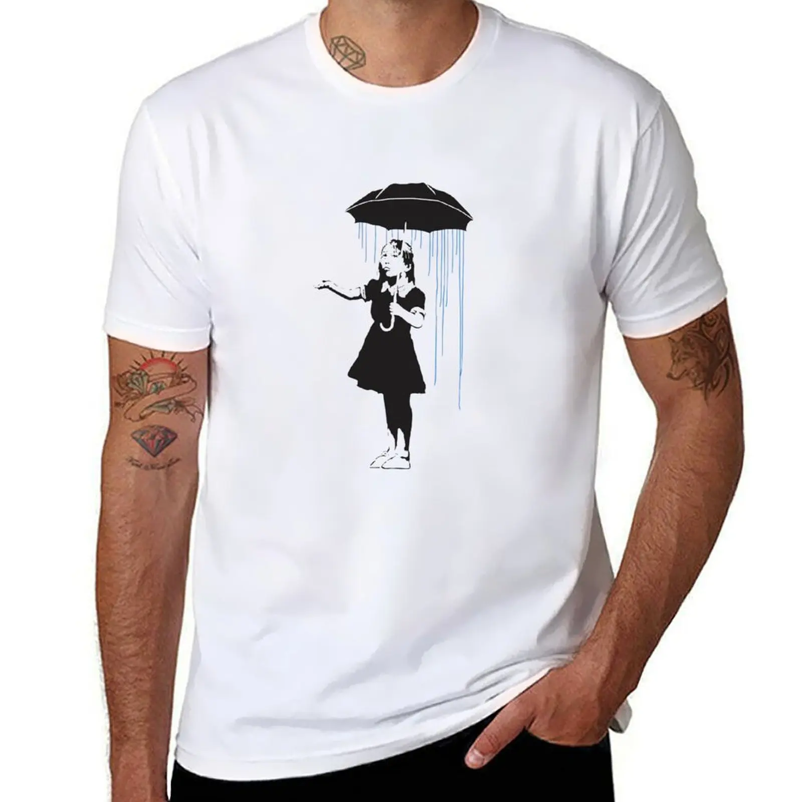 girl in rain by Banksy T-Shirt new edition affliction shirts anime t shirts funny meme t-shirts mens designer t shirt