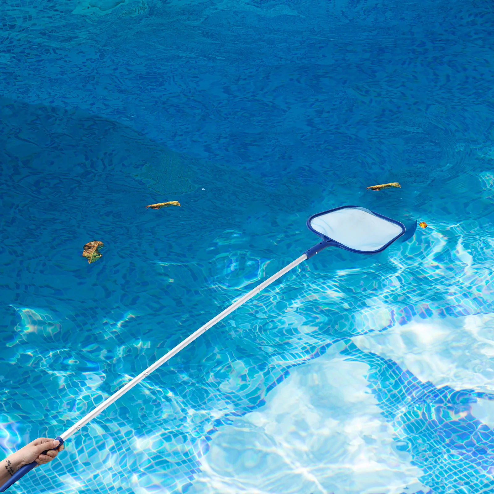 

1Set Pool Skimmer Tool Fine Mesh Net 5-Section Removable Pole Quick Connect Installation Swimming Pool Cleaning Leaf Rake Kit
