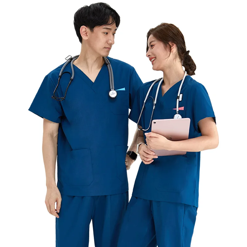 Men's Medical Scrubs Doctor Uniforms Hospital Scrub Set Workwear Round Neck Top and Pant Suit Aesthetic Clothes Dental Set 205