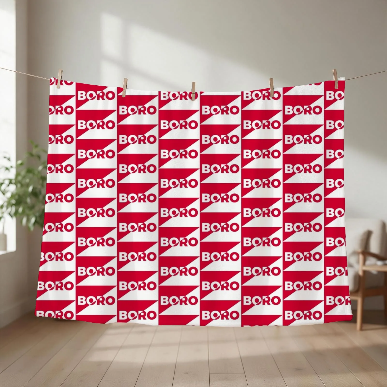 Middlesbrough Football Club - Boro Diagonal Throw Blanket couch cozy soft plush fuzzy picnic outdoor blanket