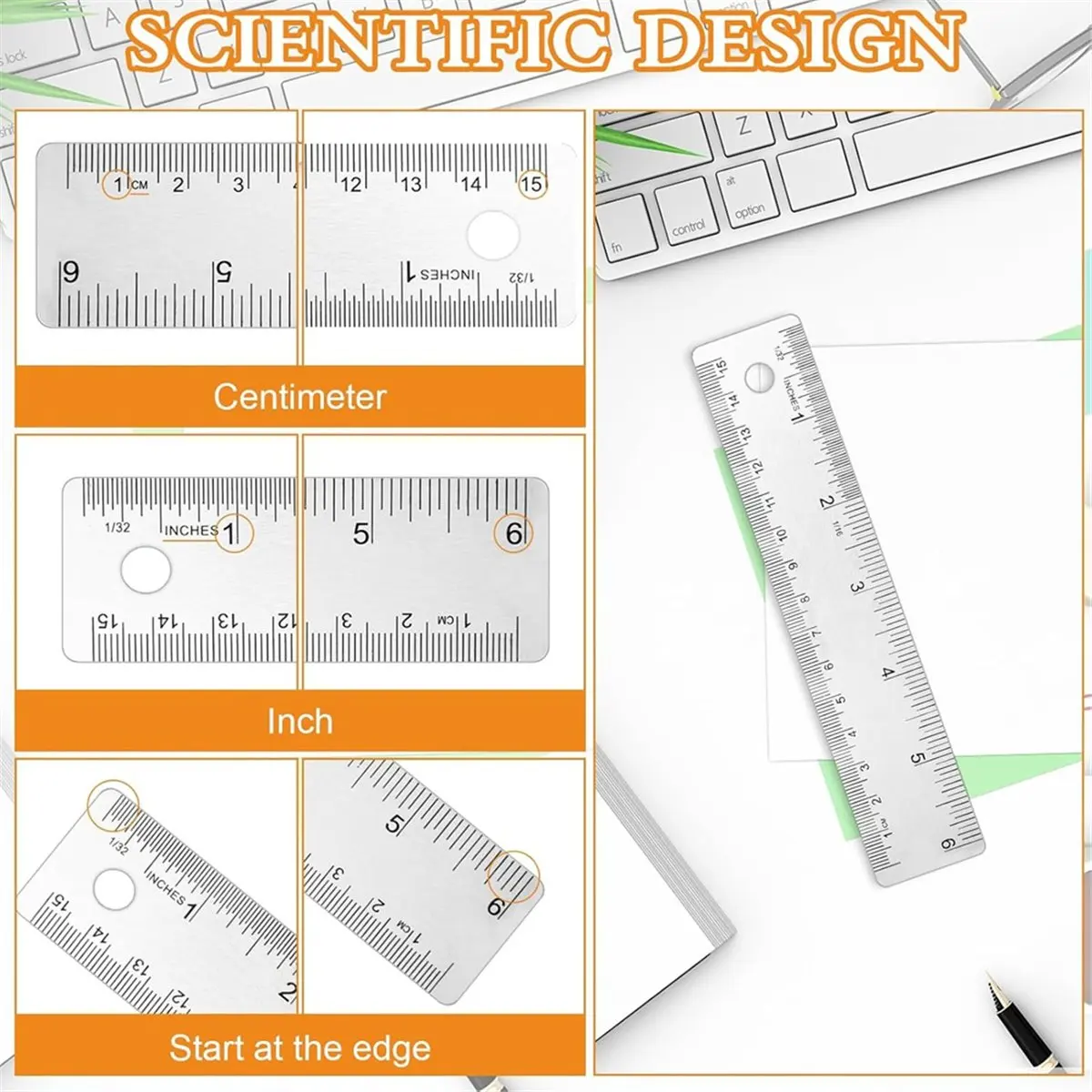 Top Sale 3Pcs Cork Backed Ruler,6 Inch Metal Ruler,Non Slip Metal Ruler with Cork Backing, Straight Edge Ruler for School