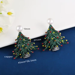 Light Luxury Niche Christmas Tree Copper Color Preserving Galvanized Zircon Luxury Inset Pearl Brooch Women Jewelry Gift