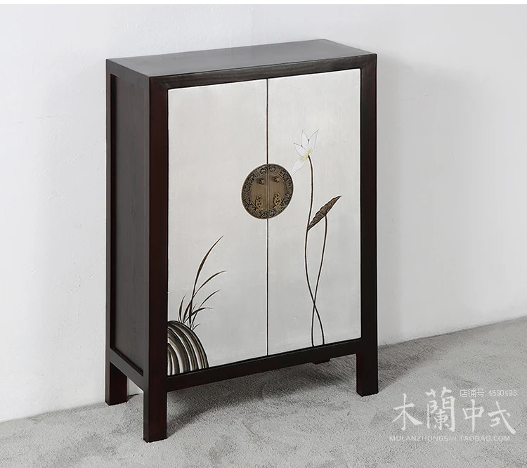 

Chinese Classical Shoe Cabinet Hand-Painted Simple Zen Painted Locker Hallway Retro Home Cabinet