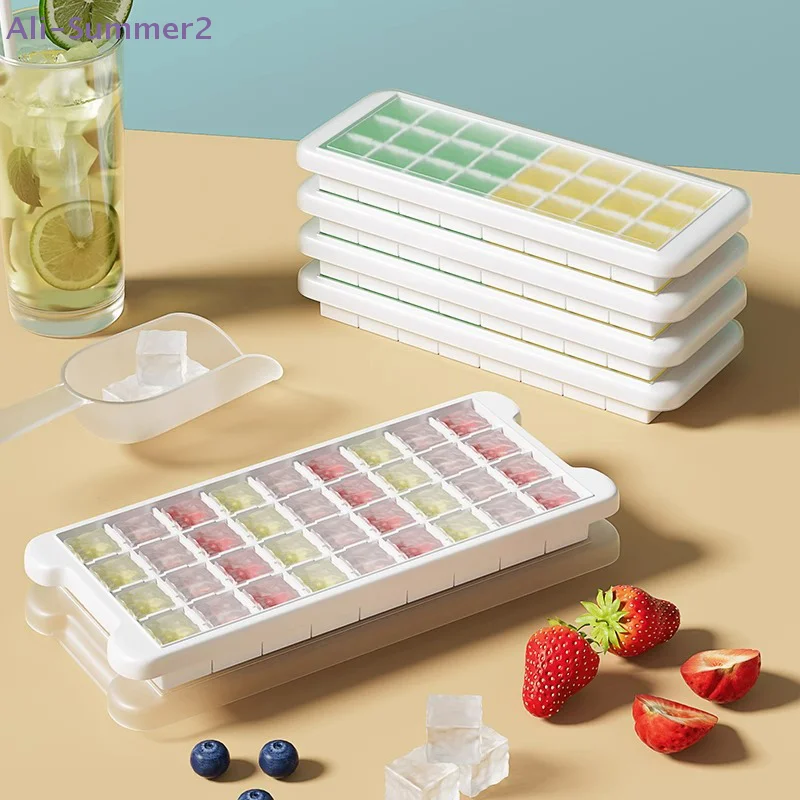 {Summer2} {Summer2} 24/36 Grid Ice Tray White With Lid Homemade Silicone Ice Cube Mold Press Easy Demoulding Home Ice Box view 3
