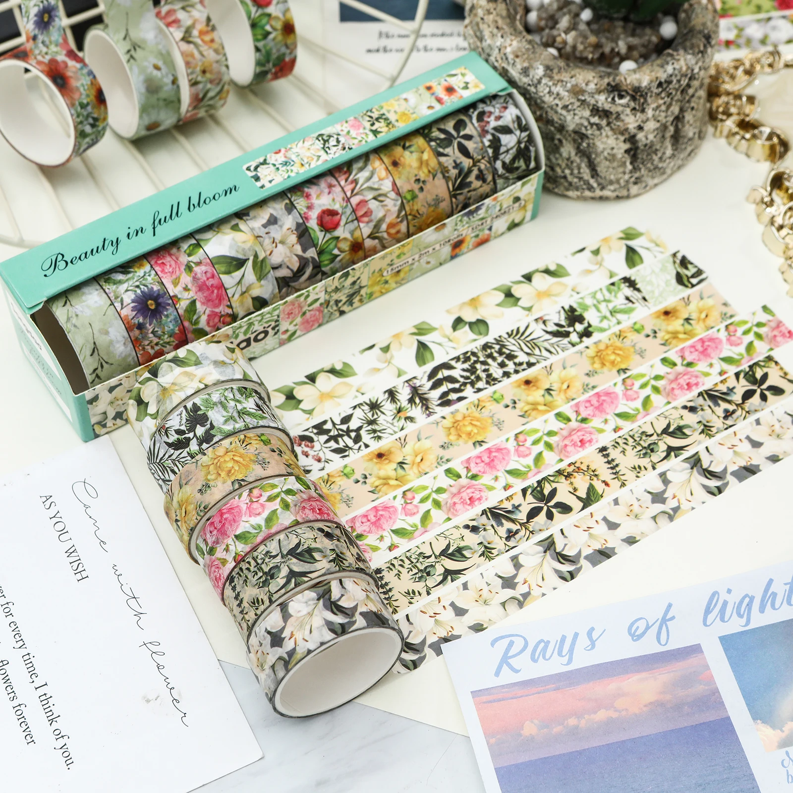 10 Rolls Vintage Flower Washi Tapes Beauty in Full Bloom Floral Pattern Adhesive Paper Masking Tape Decoration Stickers A7867