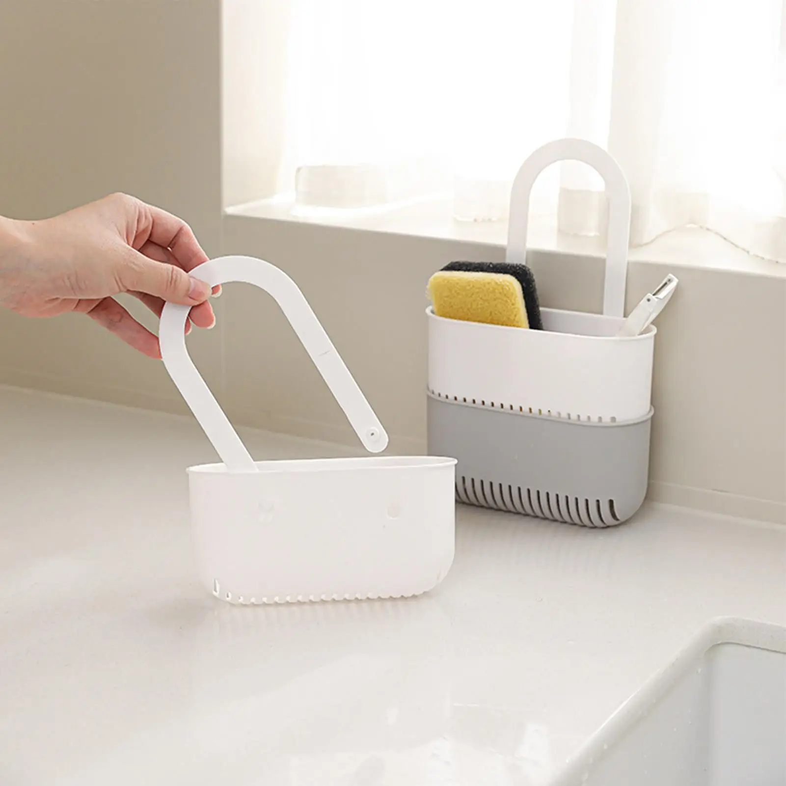 Drainage Sponge Holder for Sink, No Drill Space Saving Storage Organizer, Dish Scrubber Holder for Kitchen Bathroom Dorm