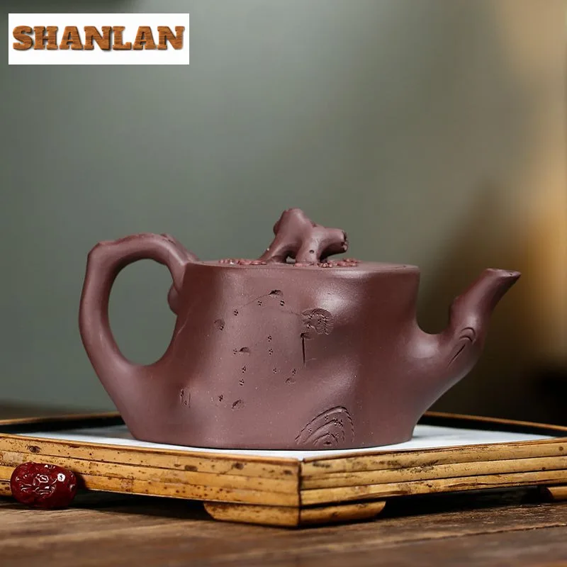 370ml Luxury Yixing Purple Clay Teapots Handmade Plum Stump Pot Raw Ore Purple Mud Kettle With Strainer Zisha Tea Set For Tea