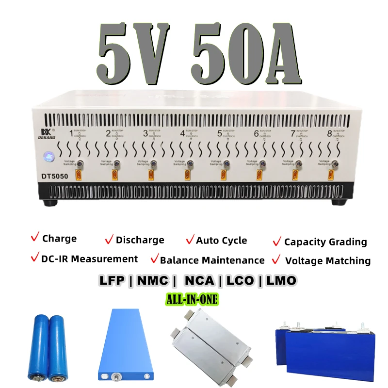 

5V 50A Lithium Battery Cell Charging and Discharge Capacity Grading Testing and Balance Maintenance Auto Cycler Tester