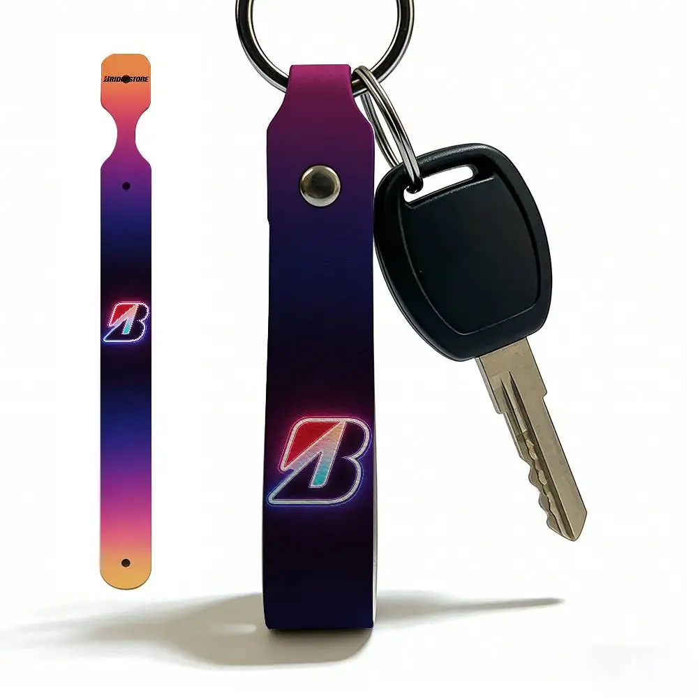 For Logo Bridgestone PU Leather Motorcycle Keychain Universal Motorbike Key Ring Holder For Riders Men Gift