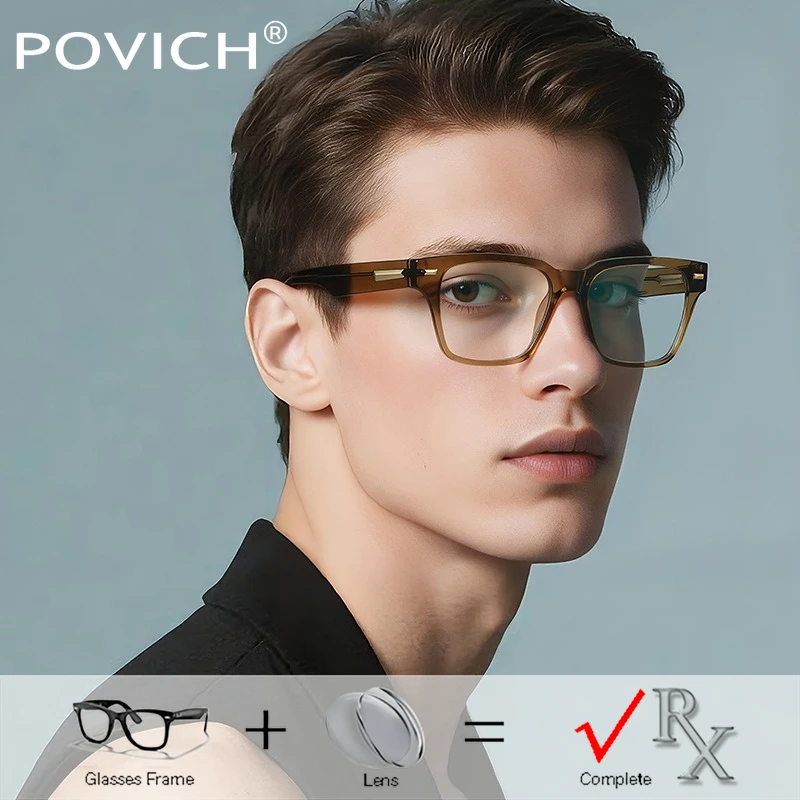 

Povich новые модные квадратные очки по рецепту для мужчин, близорукость/дальнозоркость/прогрессивная оптическая защита от синего света для чтения