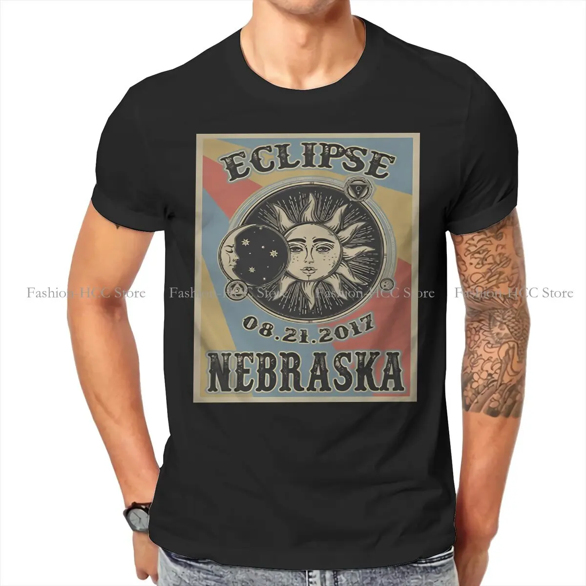 VINTAGE NEBRASKA Graphic TShirt Solar Eclipse Creative Tops Comfortable T Shirt Men Tee Special