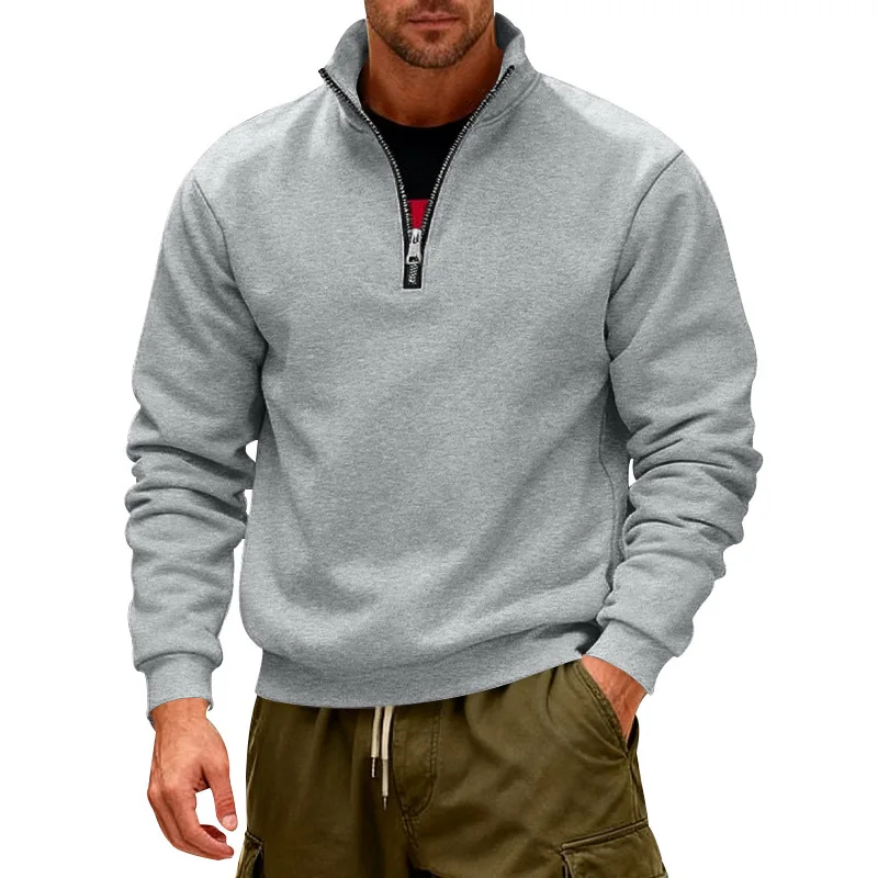 Outdoor Men Half Zipper Sweatshirts Quarter Pullover Hoodie Gym Autumn Solid Sweatshirt Coat Winter Fleece Stand-up Collar Trend