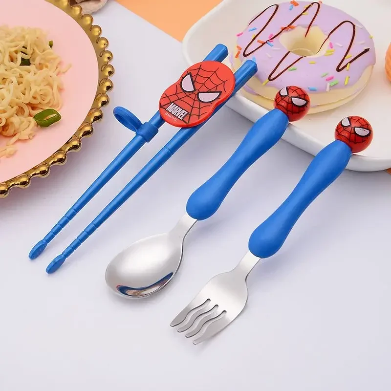 Marvel Spider-Man cartoon silicone spoon fork chopsticks creative handsome cool practice chopsticks children's tableware gift