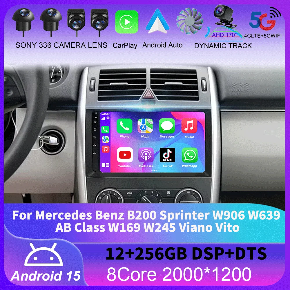 

Android 15 Car Radio For Mercedes Benz B200 Sprinter W906 W639 AB Class W169 W245 Viano Vito Multimedia Player 2 Din Stereo DSP