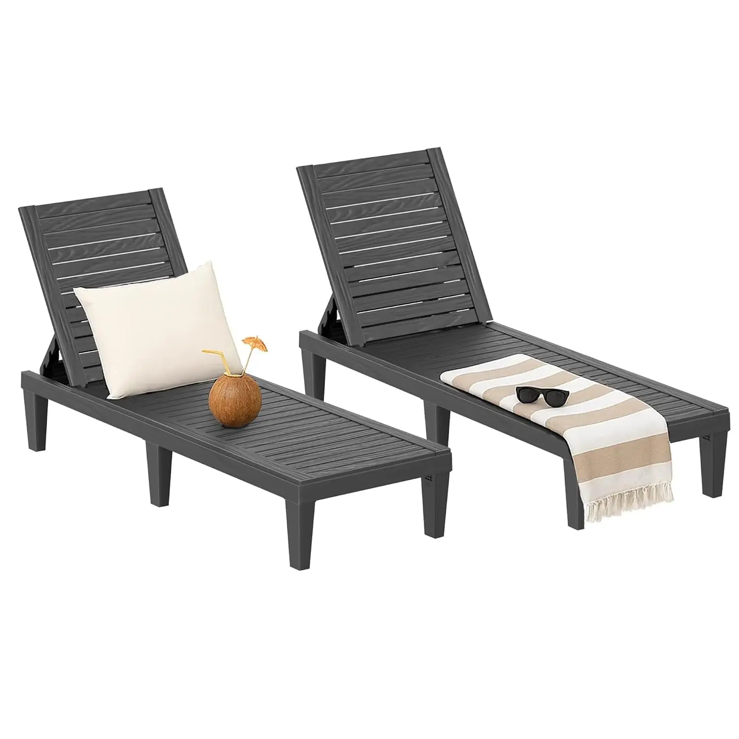Outdoor Resin Chaise Lounge with 5-Position Backrest, UV-Resistant & Waterproof for Pool Beach Patio, 2-Pack, Customized