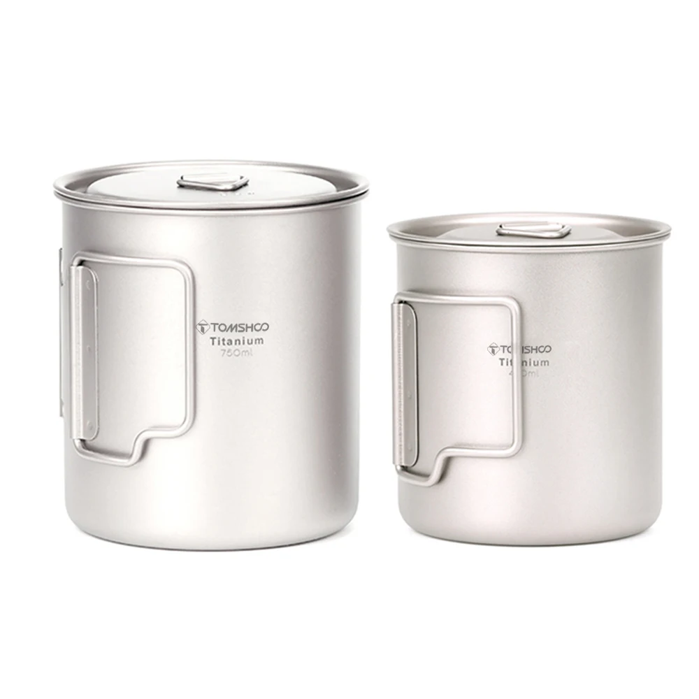 TOMSHOO Ultraleichter Titanbecher für den Außenbereich, tragbar, für Camping, Picknick, Wasserbecher mit faltbarem Griff, 300 ml/350 ml/420 ml/450 ml/550 ml